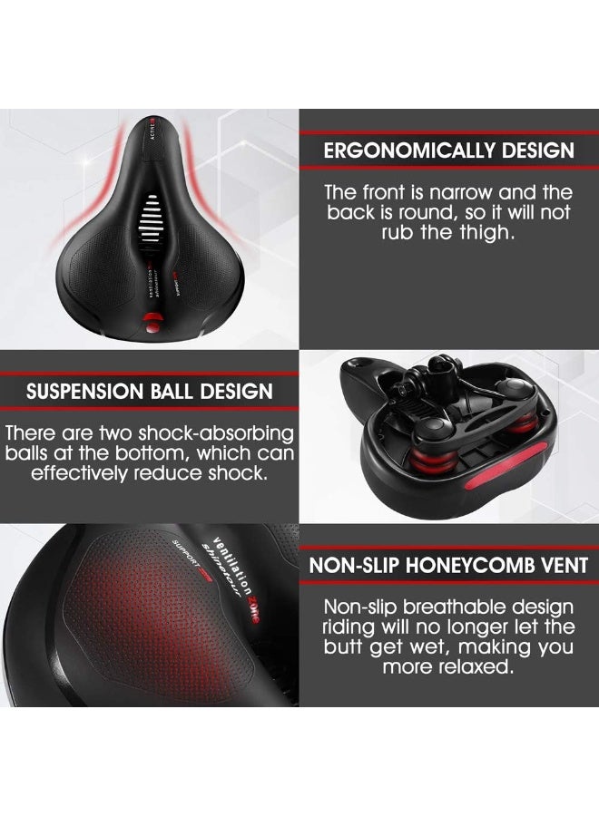 MJZ Bicycle Saddle, Comfortable Bike Seat Cushion With Dual Shock Absorbing Balls & Memory Foam Soft Wide Bicycle Saddle with Reflective Stripe & Breathable Bike Saddle Road Bicycle Saddle Riding Bicycle Seat Cushion - Image 5